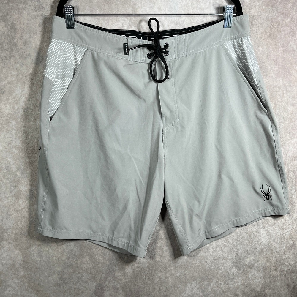 Spyder Swim Board Shorts Mens Size XL Gray Drawstring Lined Pockets Summer